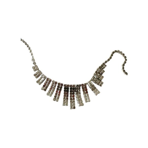 1950s Vintage‎ Clear Rhinestone Fan Necklace - Picture 7 of 11